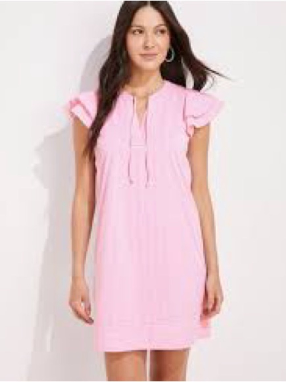 Vineyard Vines Light Pink Ruffle Sleeve Tie-Front Dress